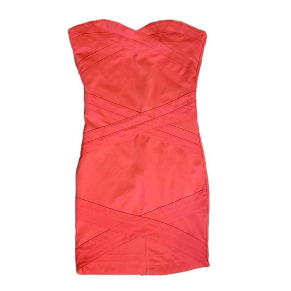 Divided by H&M bodycon strapless homecoming dress. Bright coral.